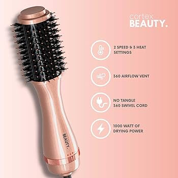 CORTEX BEAUTY Volumizing Blowout Hot Brush+(Free Argan oil)فرشاة لتصفيف الشعر المجعد + زيت الأرجان مجاناً