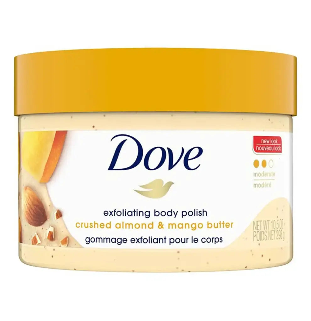 DOVE - EXFOLIATING BODY POLISH SCRUB FOR DRY SKIN WITH CRUSHED ALMOND AND MANGO BUTTER 298G