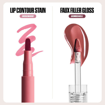 HUDA BEAUTY Makeout Sesh Lip Duo Rosy Nudes مجموعة أحمر الشفاه باللون الوردي